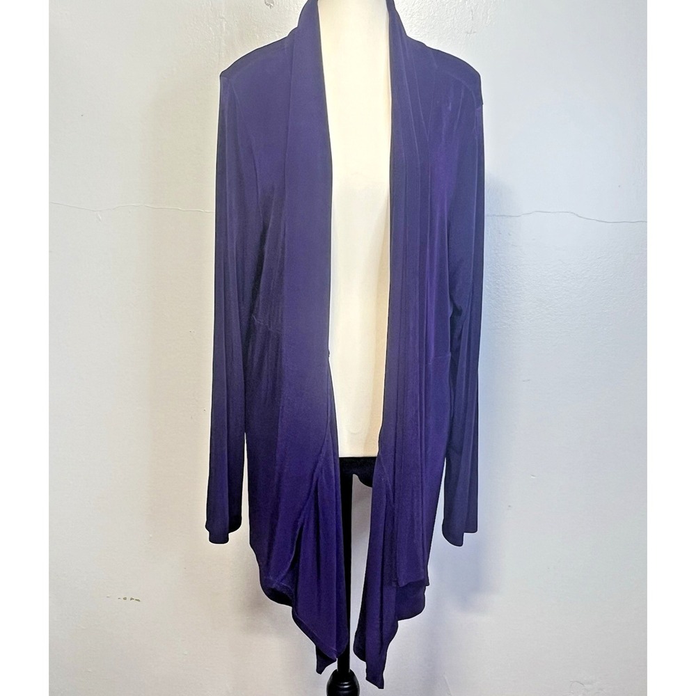 Jones Studio Womens Plus Sz 1X Waterfall Purple Jersey Knit Open Front Cardigan‎